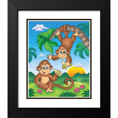 Happy Monkies Black Modern Wood Framed Art Print with Double Matting by Viskova, Klara