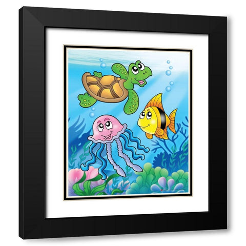 Happy Sea Animals Black Modern Wood Framed Art Print with Double Matting by Viskova, Klara