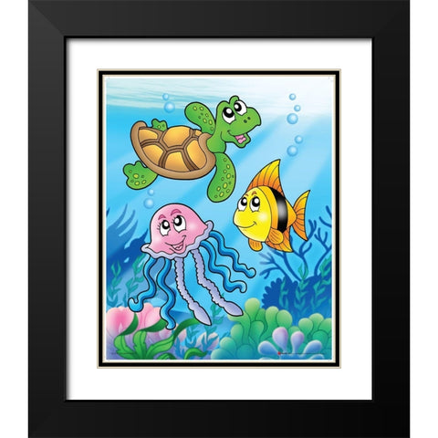 Happy Sea Animals Black Modern Wood Framed Art Print with Double Matting by Viskova, Klara