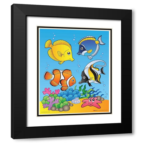 Happy Fishes Black Modern Wood Framed Art Print with Double Matting by Viskova, Klara