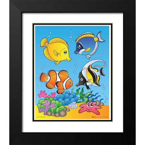 Happy Fishes Black Modern Wood Framed Art Print with Double Matting by Viskova, Klara