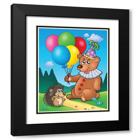 Happy Teddy Bear  Black Modern Wood Framed Art Print with Double Matting by Viskova, Klara