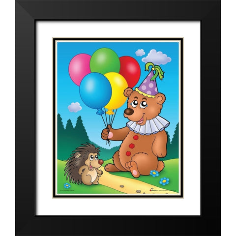 Happy Teddy Bear  Black Modern Wood Framed Art Print with Double Matting by Viskova, Klara