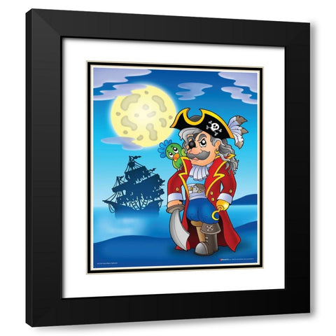Pirate with Big Moon Black Modern Wood Framed Art Print with Double Matting by Viskova, Klara