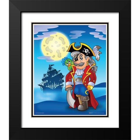 Pirate with Big Moon Black Modern Wood Framed Art Print with Double Matting by Viskova, Klara