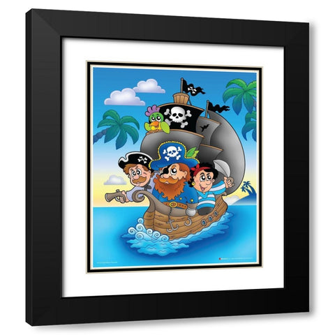 Pirates on the Ship Black Modern Wood Framed Art Print with Double Matting by Viskova, Klara