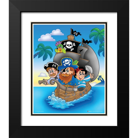 Pirates on the Ship Black Modern Wood Framed Art Print with Double Matting by Viskova, Klara