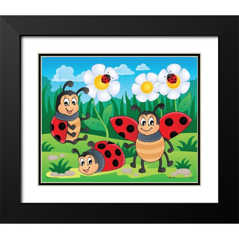 Ladybirds Black Modern Wood Framed Art Print with Double Matting by Viskova, Klara