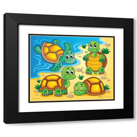 Turtles Black Modern Wood Framed Art Print with Double Matting by Viskova, Klara