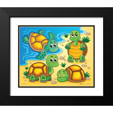 Turtles Black Modern Wood Framed Art Print with Double Matting by Viskova, Klara