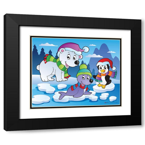 Winter Animals I Black Modern Wood Framed Art Print with Double Matting by Viskova, Klara