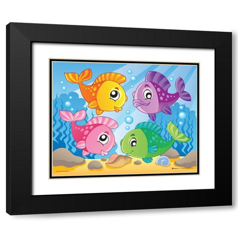 Happy Fishes II Black Modern Wood Framed Art Print with Double Matting by Viskova, Klara
