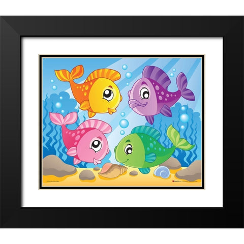 Happy Fishes II Black Modern Wood Framed Art Print with Double Matting by Viskova, Klara