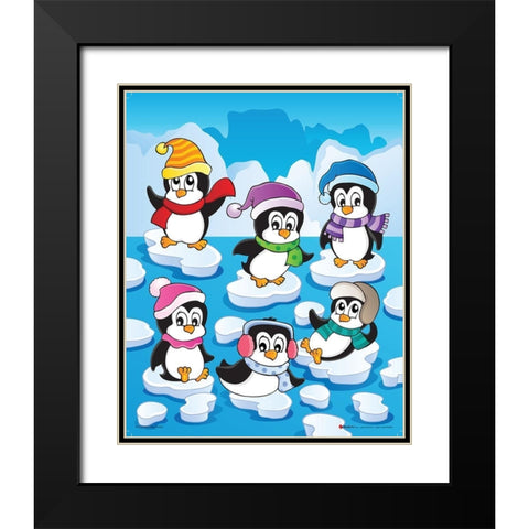 Happy Pinguins Black Modern Wood Framed Art Print with Double Matting by Viskova, Klara