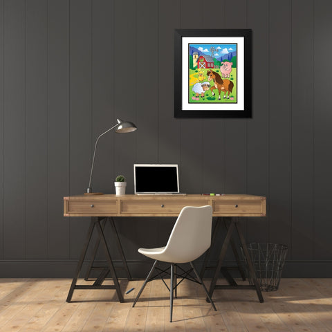 Animals on the Farm Black Modern Wood Framed Art Print with Double Matting by Viskova, Klara