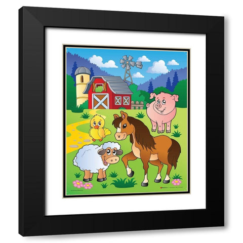 Animals on the Farm Black Modern Wood Framed Art Print with Double Matting by Viskova, Klara
