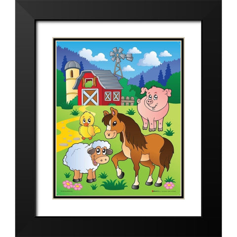 Animals on the Farm Black Modern Wood Framed Art Print with Double Matting by Viskova, Klara