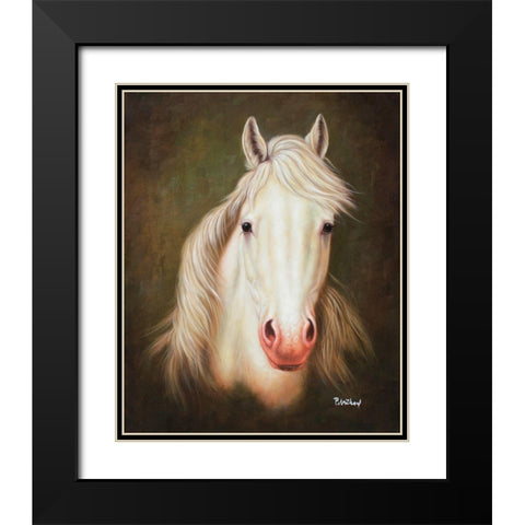White Horse Black Modern Wood Framed Art Print with Double Matting by Petrikova, Eva