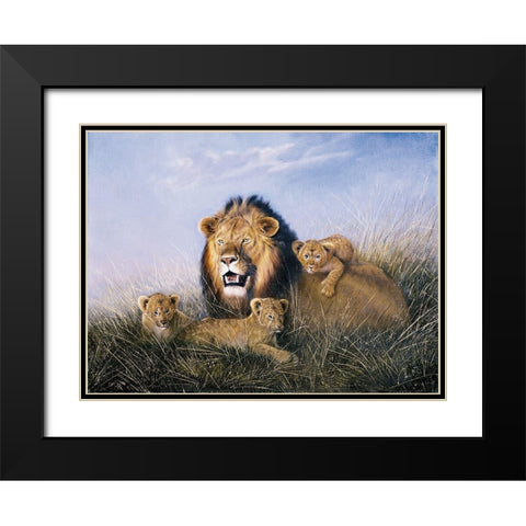 Lion with Lionets Black Modern Wood Framed Art Print with Double Matting by Skorepa, Jan