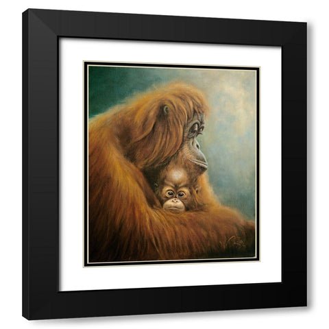 Ape with Suckling Black Modern Wood Framed Art Print with Double Matting by Skorepa, Jan