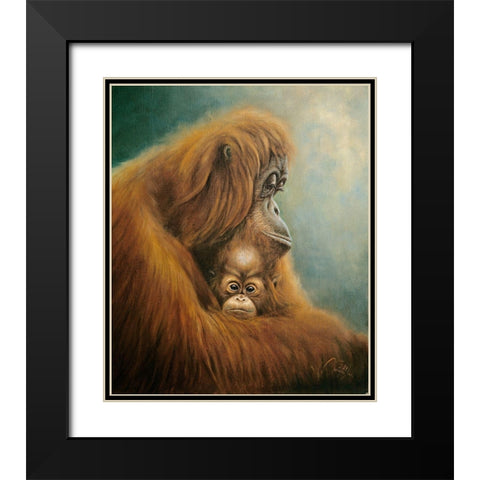 Ape with Suckling Black Modern Wood Framed Art Print with Double Matting by Skorepa, Jan