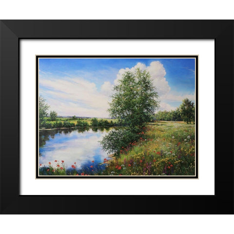 Slowly River Black Modern Wood Framed Art Print with Double Matting by Cernov, Ivan