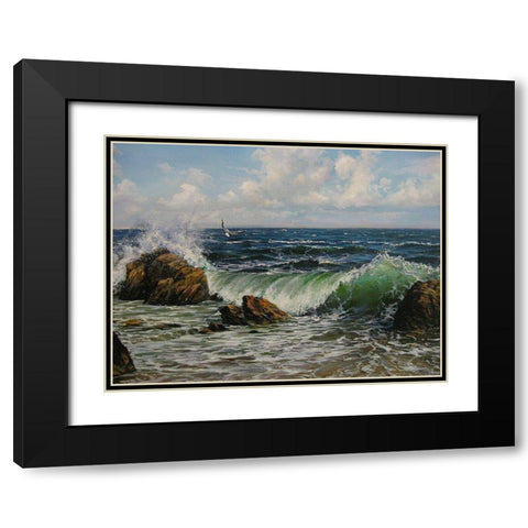 Seagulls over the Sea Black Modern Wood Framed Art Print with Double Matting by Cernov, Ivan