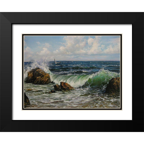 Seagulls over the Sea Black Modern Wood Framed Art Print with Double Matting by Cernov, Ivan