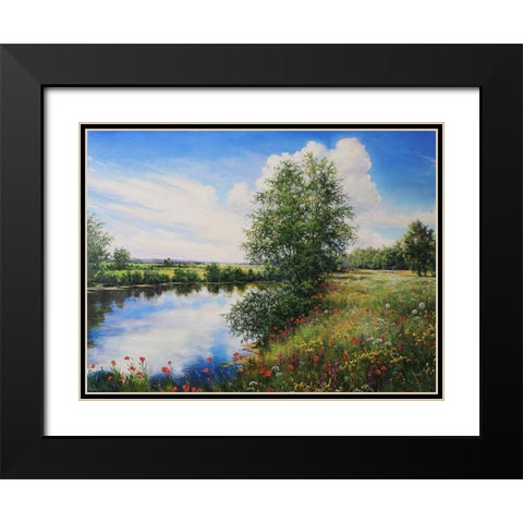 Flowers by the River Black Modern Wood Framed Art Print with Double Matting by Cernov, Ivan