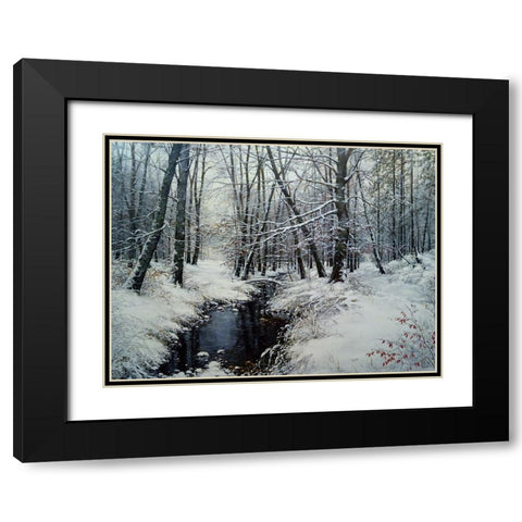 Our First Snow Black Modern Wood Framed Art Print with Double Matting by Cernov, Ivan