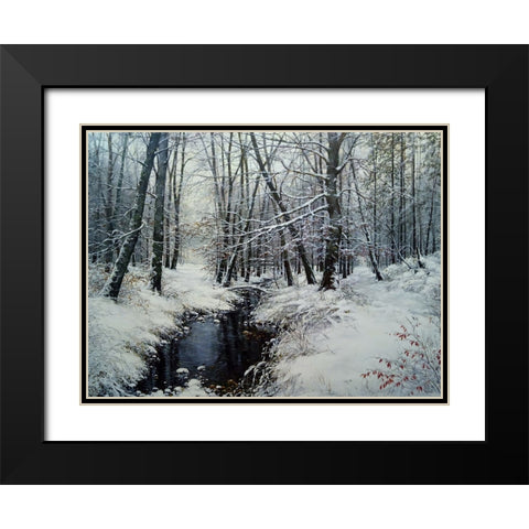 Our First Snow Black Modern Wood Framed Art Print with Double Matting by Cernov, Ivan