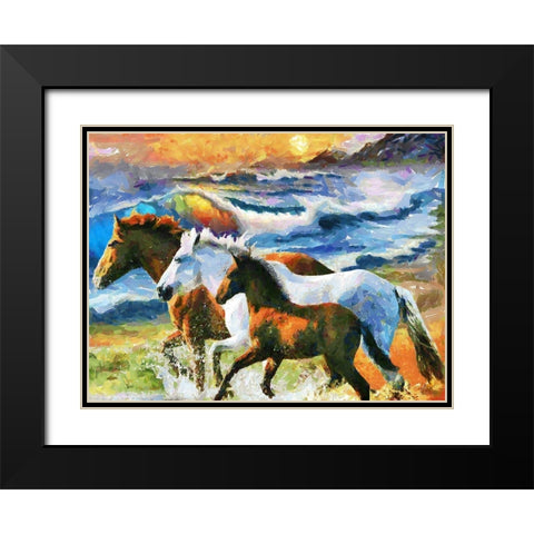 Three Horses by the Sea Black Modern Wood Framed Art Print with Double Matting by Medeiros, Celito