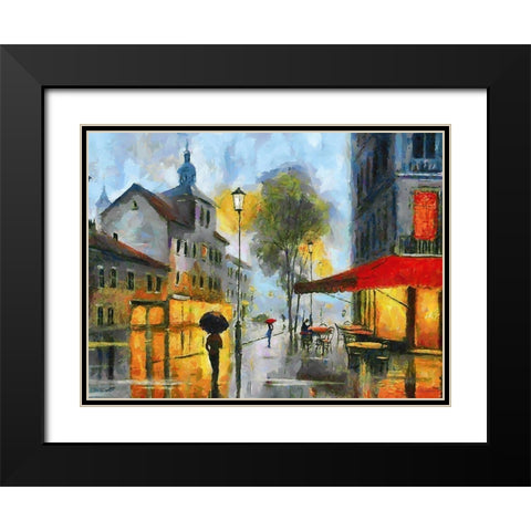 Street in Evening Black Modern Wood Framed Art Print with Double Matting by Medeiros, Celito