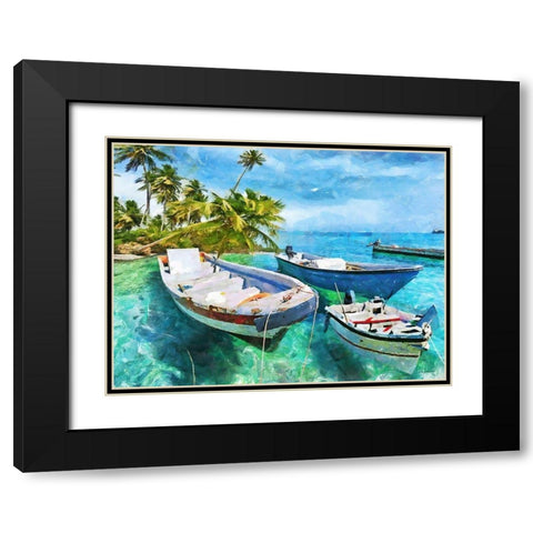 Boats in Caribic Black Modern Wood Framed Art Print with Double Matting by Medeiros, Celito