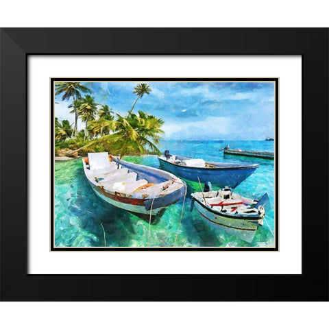 Boats in Caribic Black Modern Wood Framed Art Print with Double Matting by Medeiros, Celito