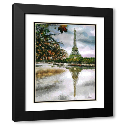 Paris View Black Modern Wood Framed Art Print with Double Matting by Medeiros, Celito