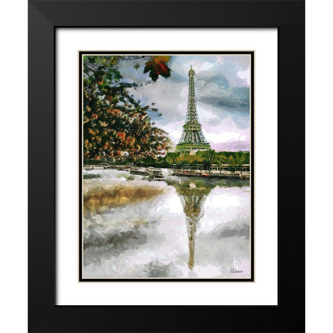 Paris View Black Modern Wood Framed Art Print with Double Matting by Medeiros, Celito