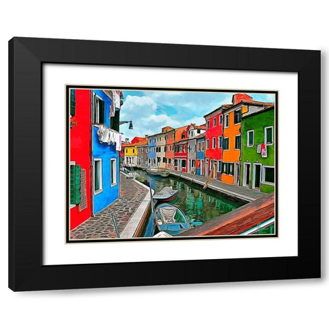 Boats with colorful Houses I Black Modern Wood Framed Art Print with Double Matting by Medeiros, Celito