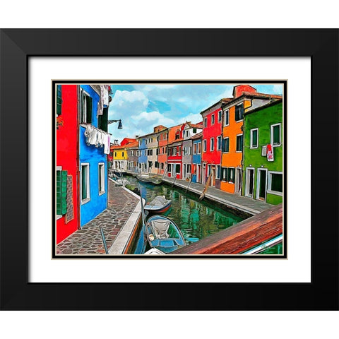 Boats with colorful Houses I Black Modern Wood Framed Art Print with Double Matting by Medeiros, Celito