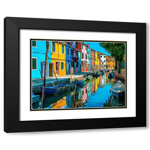 Boats with colorful Houses II Black Modern Wood Framed Art Print with Double Matting by Medeiros, Celito