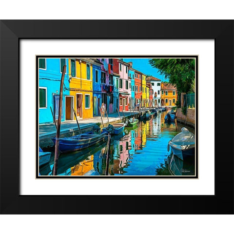 Boats with colorful Houses II Black Modern Wood Framed Art Print with Double Matting by Medeiros, Celito
