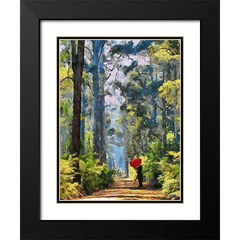 Love under Umbrella Black Modern Wood Framed Art Print with Double Matting by Medeiros, Celito