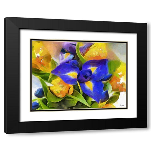 Yellow and Blue Flowers Black Modern Wood Framed Art Print with Double Matting by Medeiros, Celito