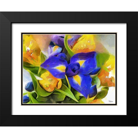 Yellow and Blue Flowers Black Modern Wood Framed Art Print with Double Matting by Medeiros, Celito