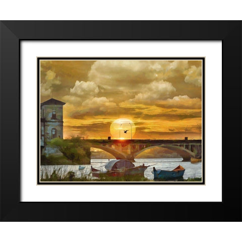 Sunrise Over the Bridge Black Modern Wood Framed Art Print with Double Matting by Medeiros, Celito