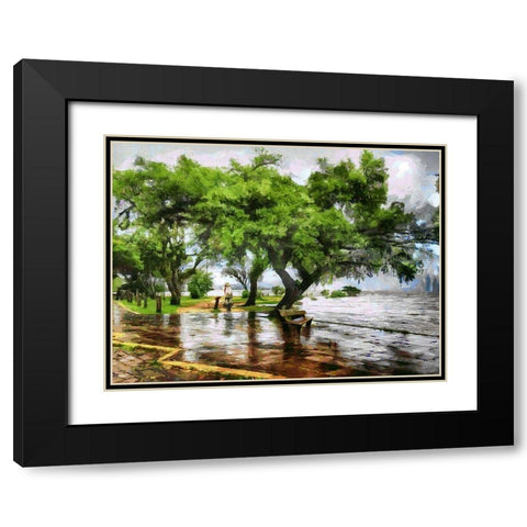 Bench under Green Tree Black Modern Wood Framed Art Print with Double Matting by Medeiros, Celito
