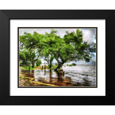 Bench under Green Tree Black Modern Wood Framed Art Print with Double Matting by Medeiros, Celito