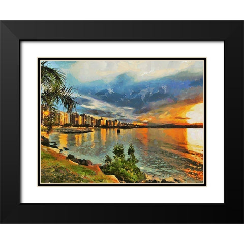 Sunset Beach Black Modern Wood Framed Art Print with Double Matting by Medeiros, Celito