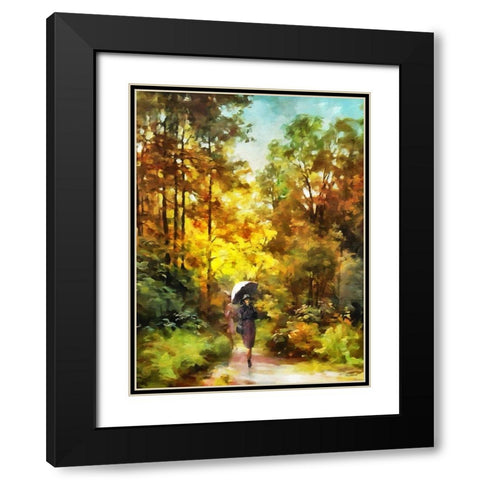 Lady with Umbrella in the Park Black Modern Wood Framed Art Print with Double Matting by Medeiros, Celito