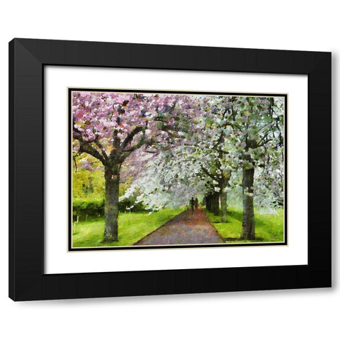 Flowering Cherries Black Modern Wood Framed Art Print with Double Matting by Medeiros, Celito